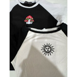 Faded Rose/Unbranded Set of 2 size M white black crop short sleeve t-shirts